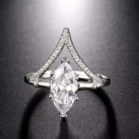 New Silver White Sapphire Marquise Ring - Picture 1 of 7